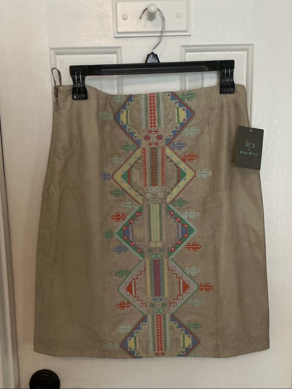 Beige Embroidered leather skirt